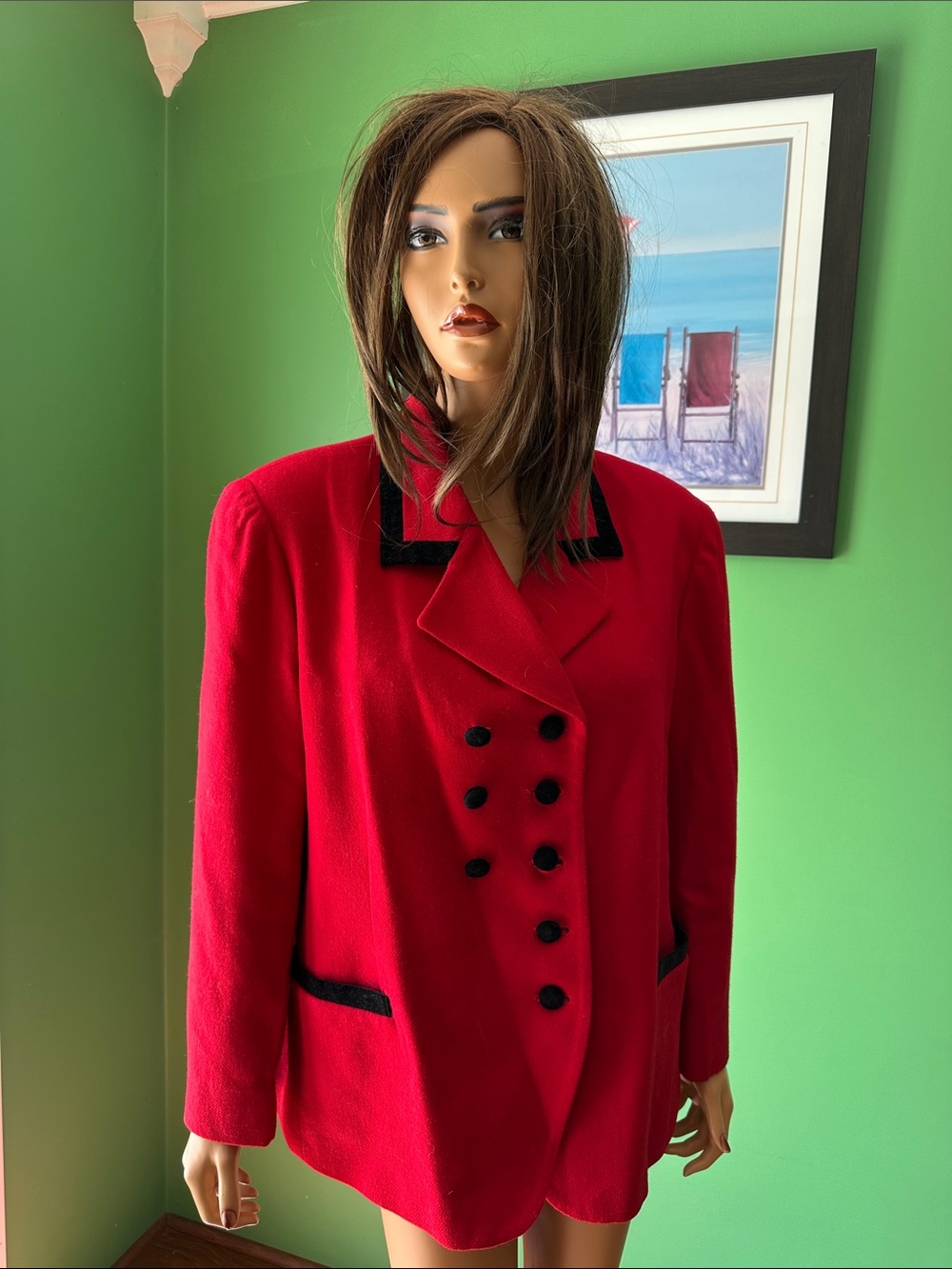 🪻🪻GUC Vintage Worthington Red Double-Breasted Blazer with Black Trim🪻🪻